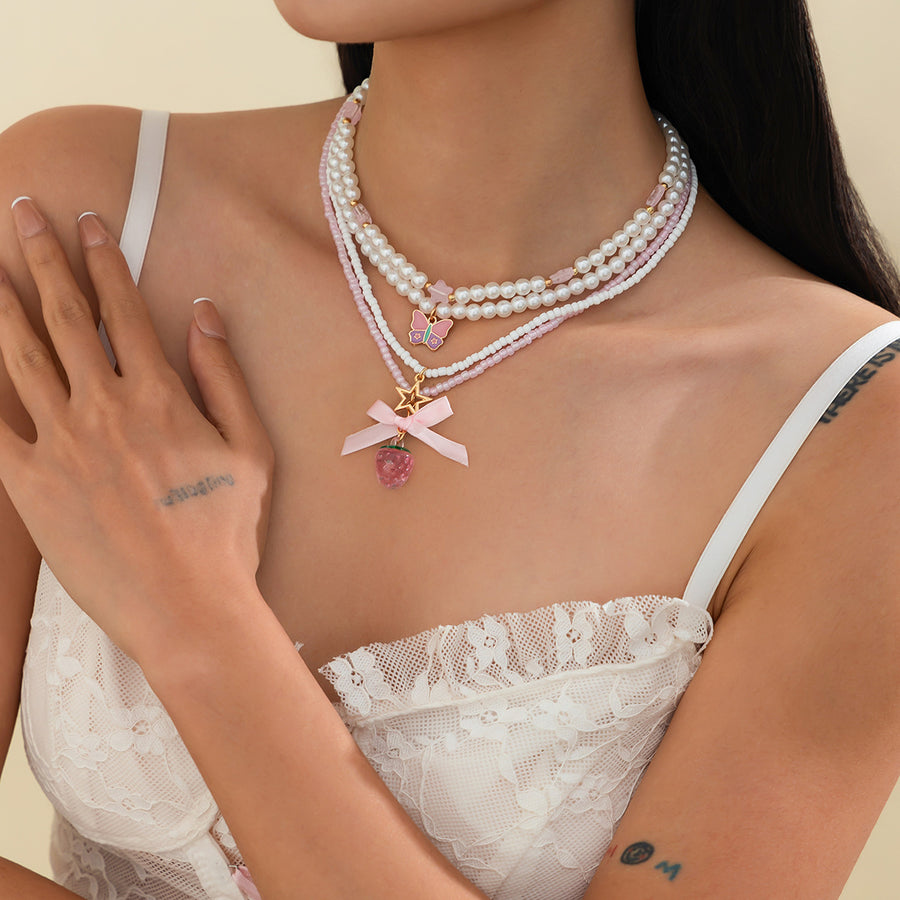 Sweet Bow-knot Strawberry Pendant Necklace - Instagram Style