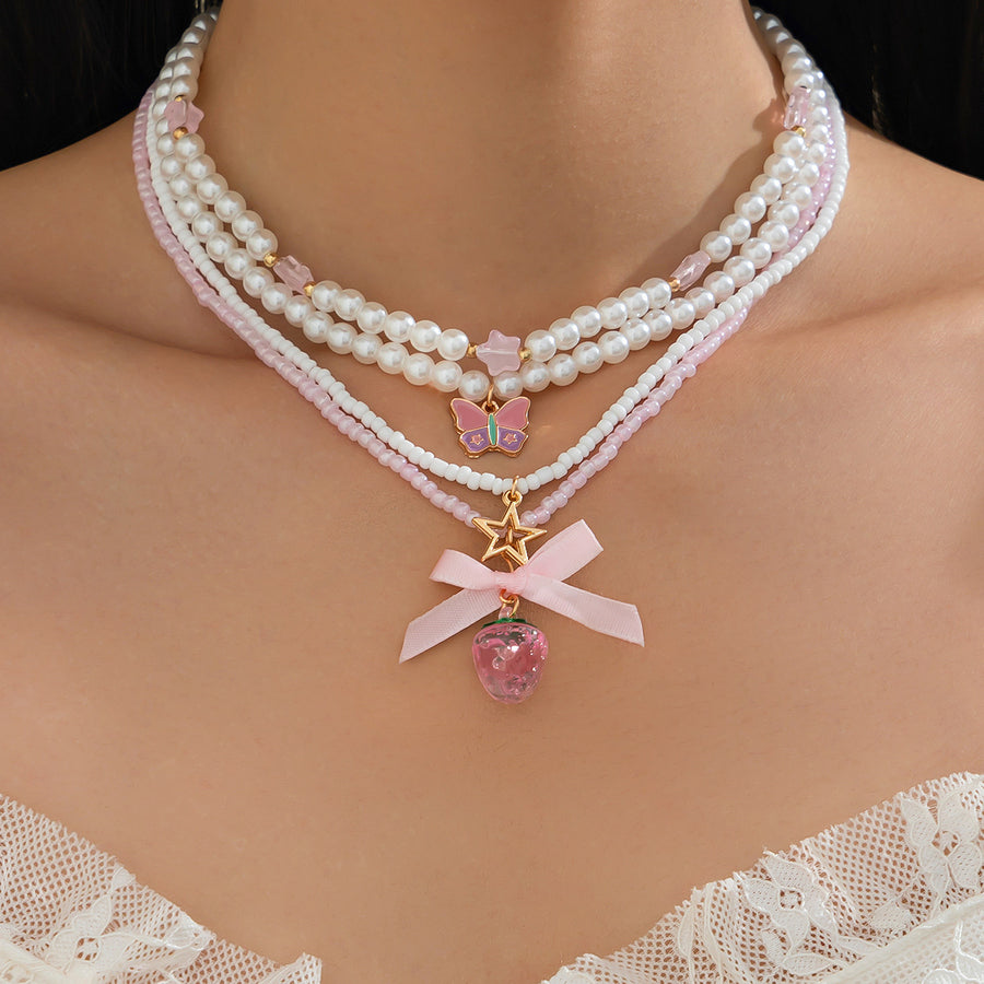 Sweet Bow-knot Strawberry Pendant Necklace - Instagram Style