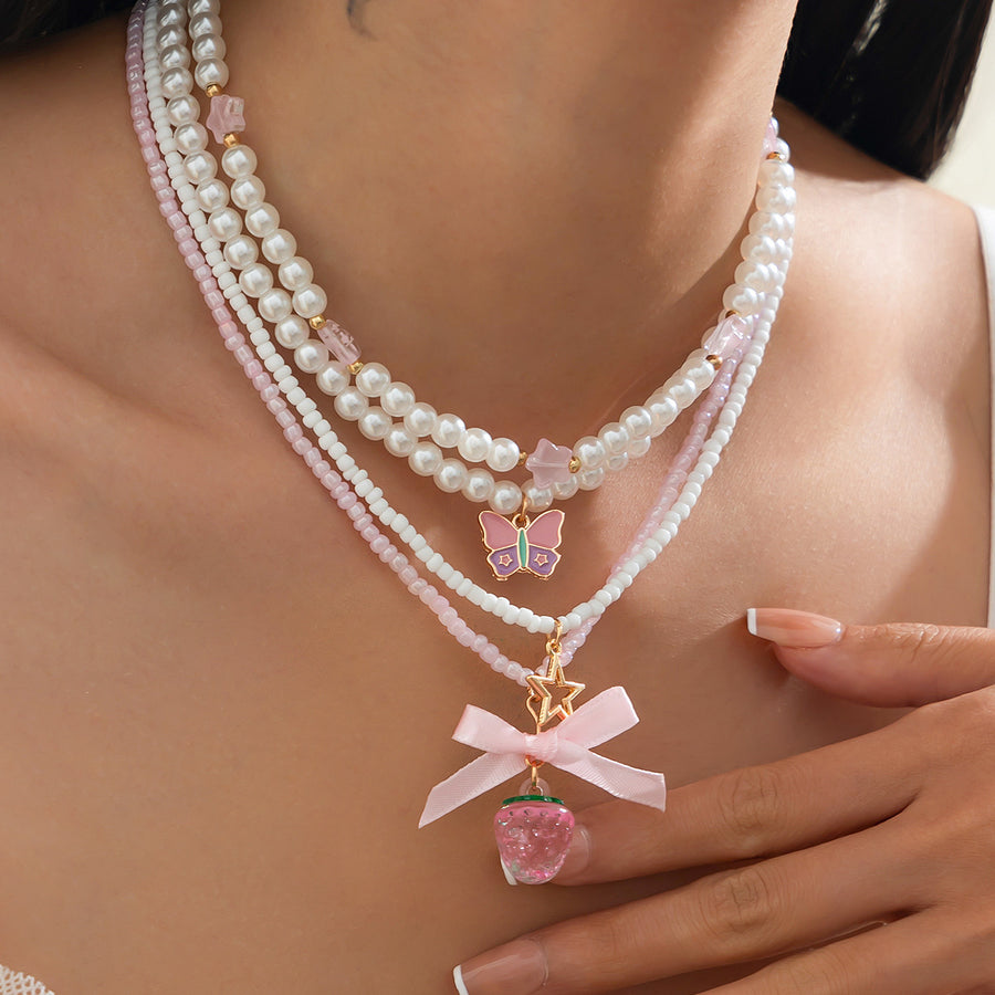 Sweet Bow-knot Strawberry Pendant Necklace - Instagram Style