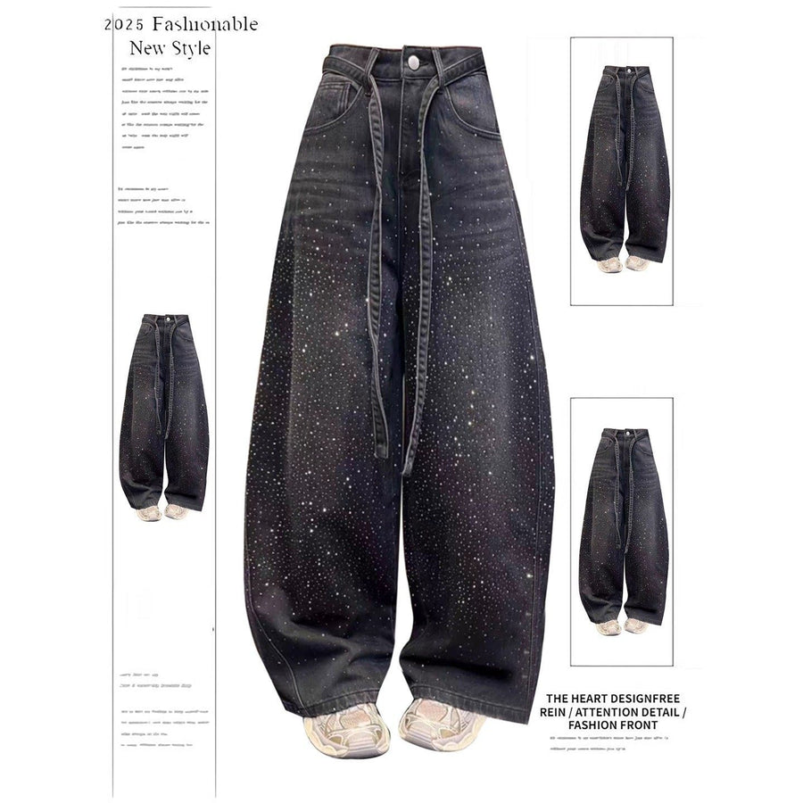 Babys-breath Hot-stone-embellished Wide-leg Denim Jeans