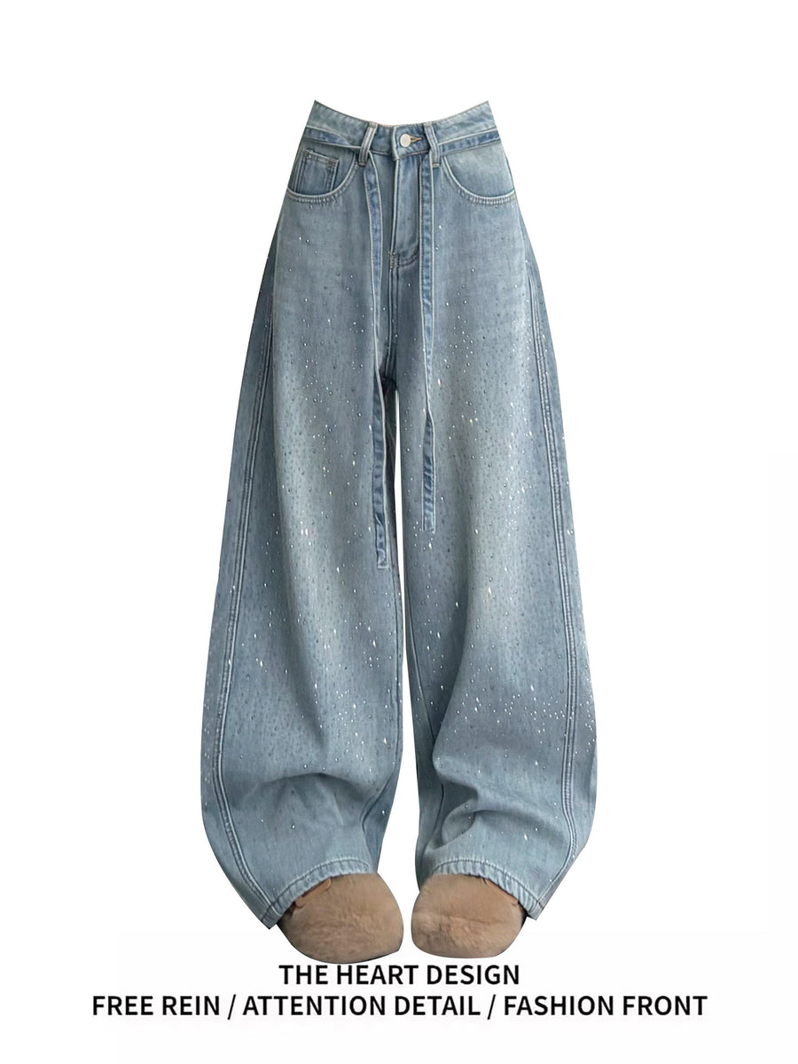 Babys-breath Hot-stone-embellished Wide-leg Denim Jeans