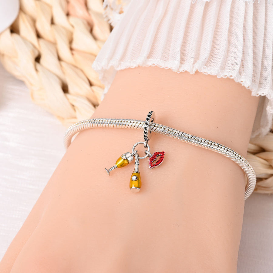 Festive-themed Beer and Wine Glass Pendant Bracelet Accessories