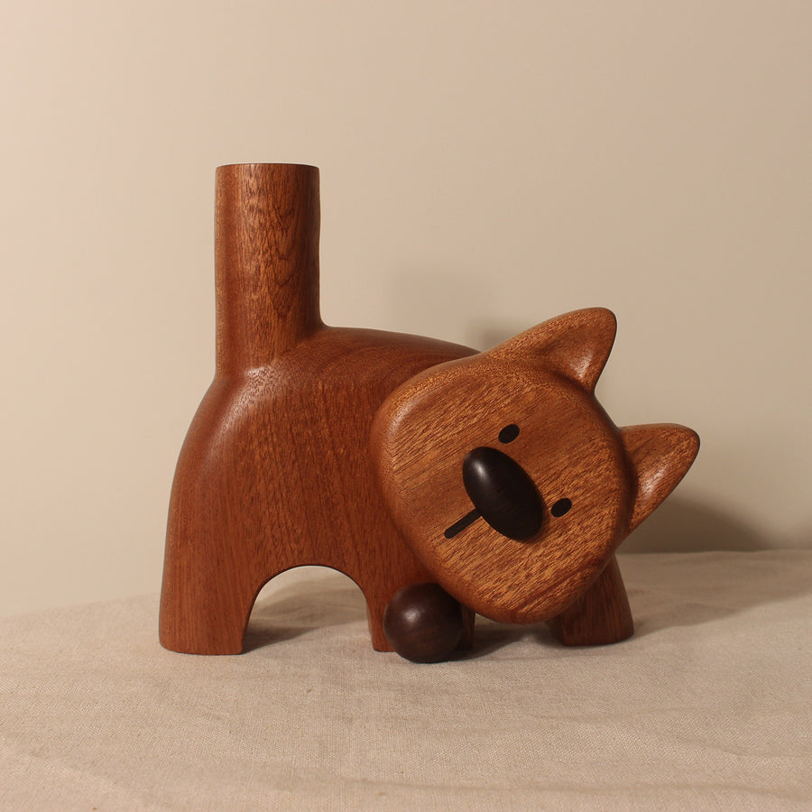 Creative Wooden Flower Vase Shaped Like a Puppy