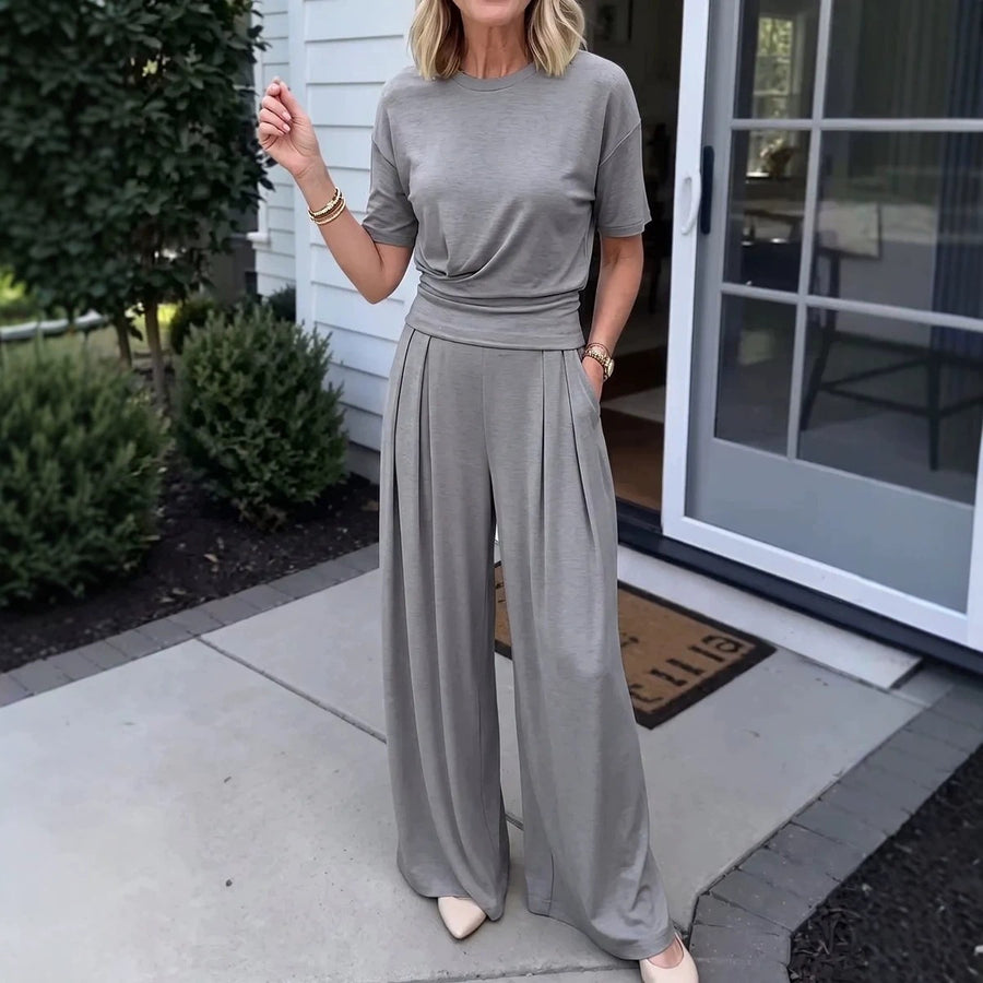 Summer Loose Round-neck T-shirt & Wide-leg Pants Set