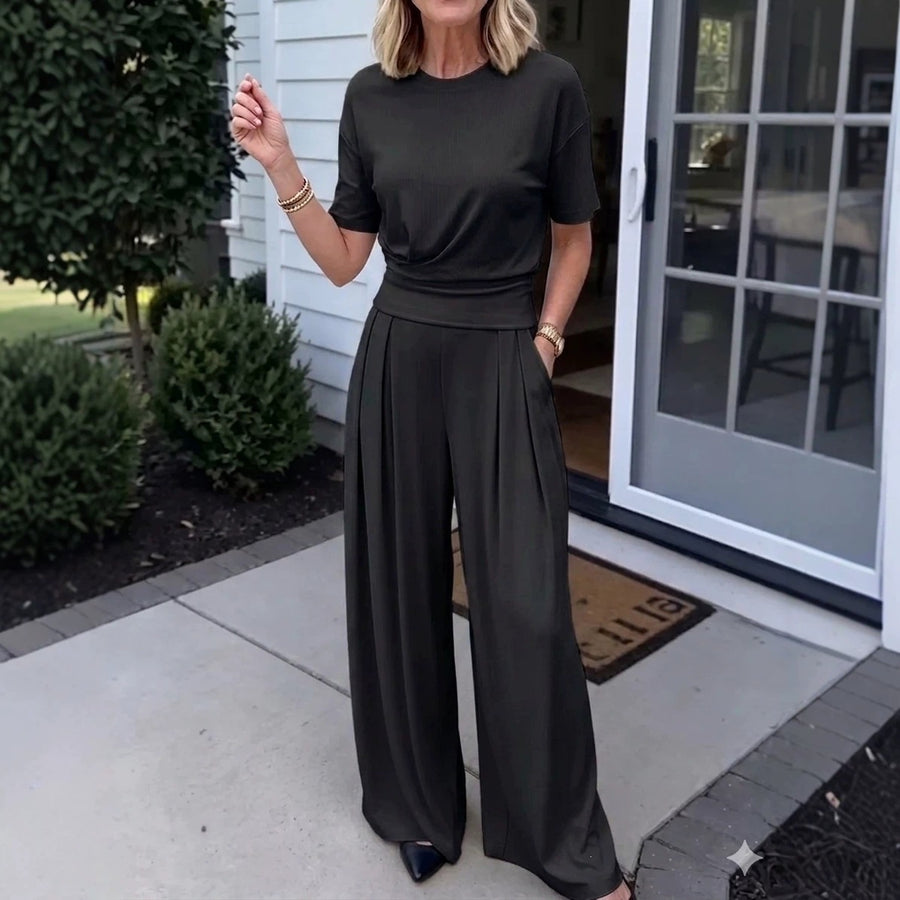 Summer Loose Round-neck T-shirt & Wide-leg Pants Set