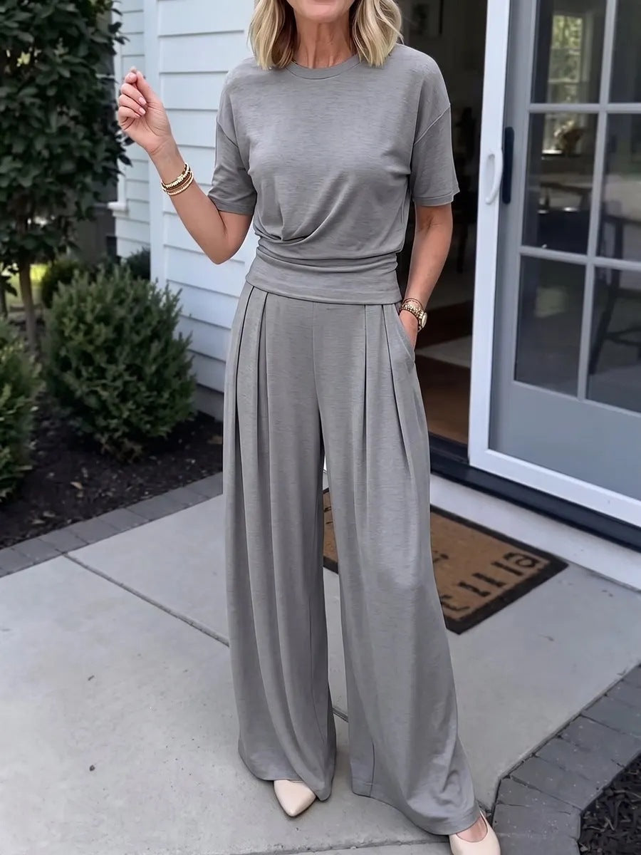 Summer Loose Round-neck T-shirt & Wide-leg Pants Set