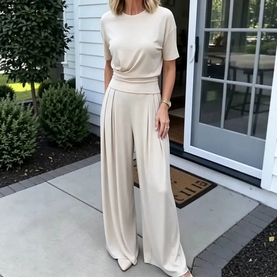 Summer Loose Round-neck T-shirt & Wide-leg Pants Set