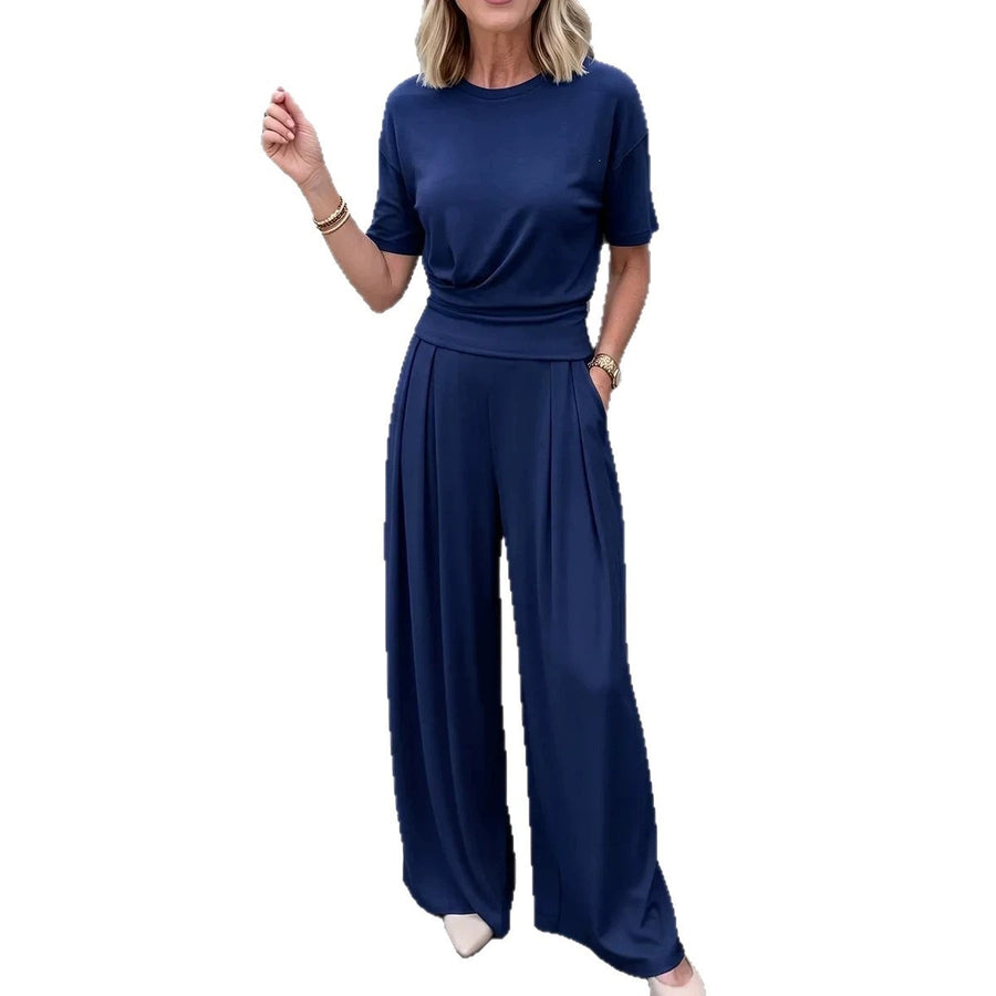 Summer Loose Round-neck T-shirt & Wide-leg Pants Set