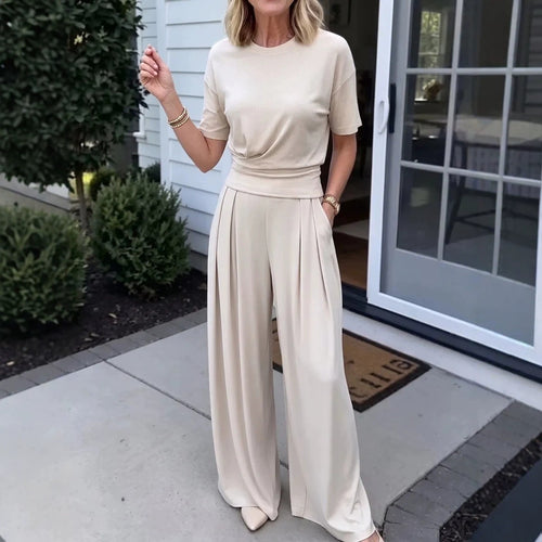 Summer Loose Round-neck T-shirt & Wide-leg Pants Set