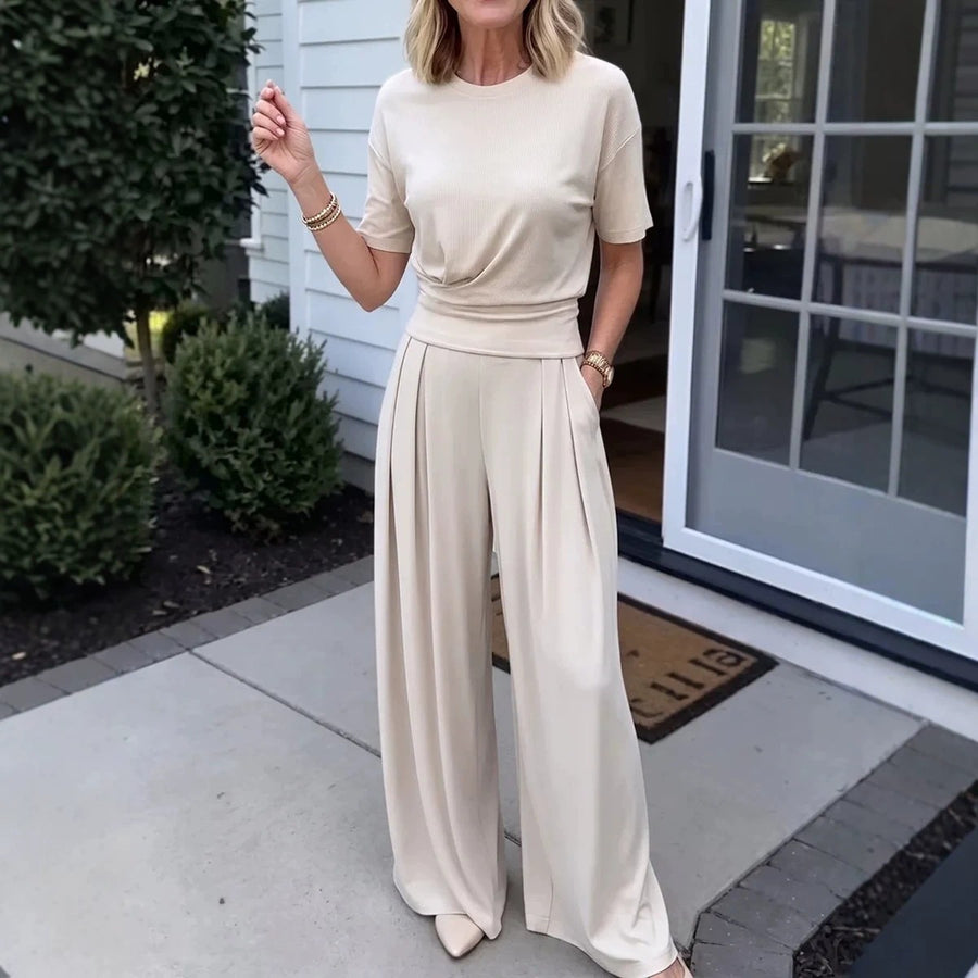 Summer Loose Round-neck T-shirt & Wide-leg Pants Set