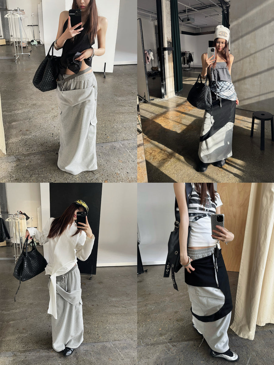 Womens Multi-layered Straight Midi Skirt with Drawstring
