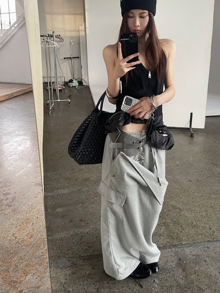 Womens Multi-layered Straight Midi Skirt with Drawstring