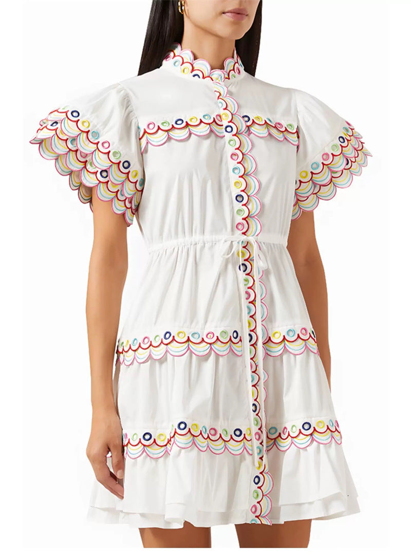 Womens Loose-Fitting Lace-Up Casual Short Dress