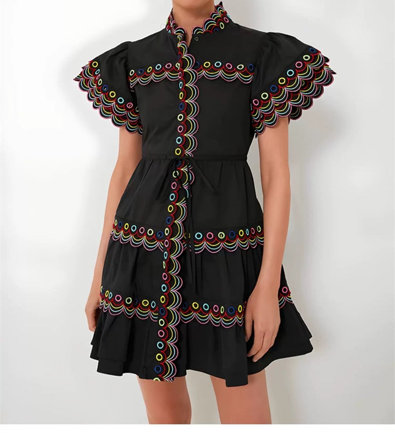 Womens Loose-Fitting Lace-Up Casual Short Dress