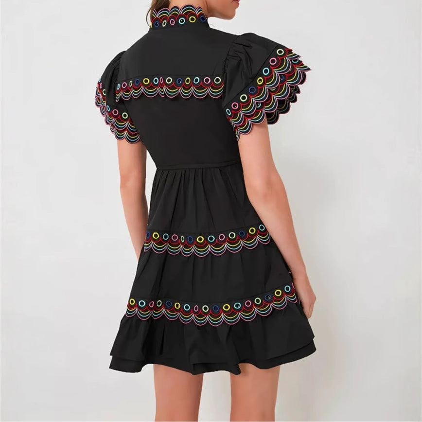 Womens Loose-Fitting Lace-Up Casual Short Dress