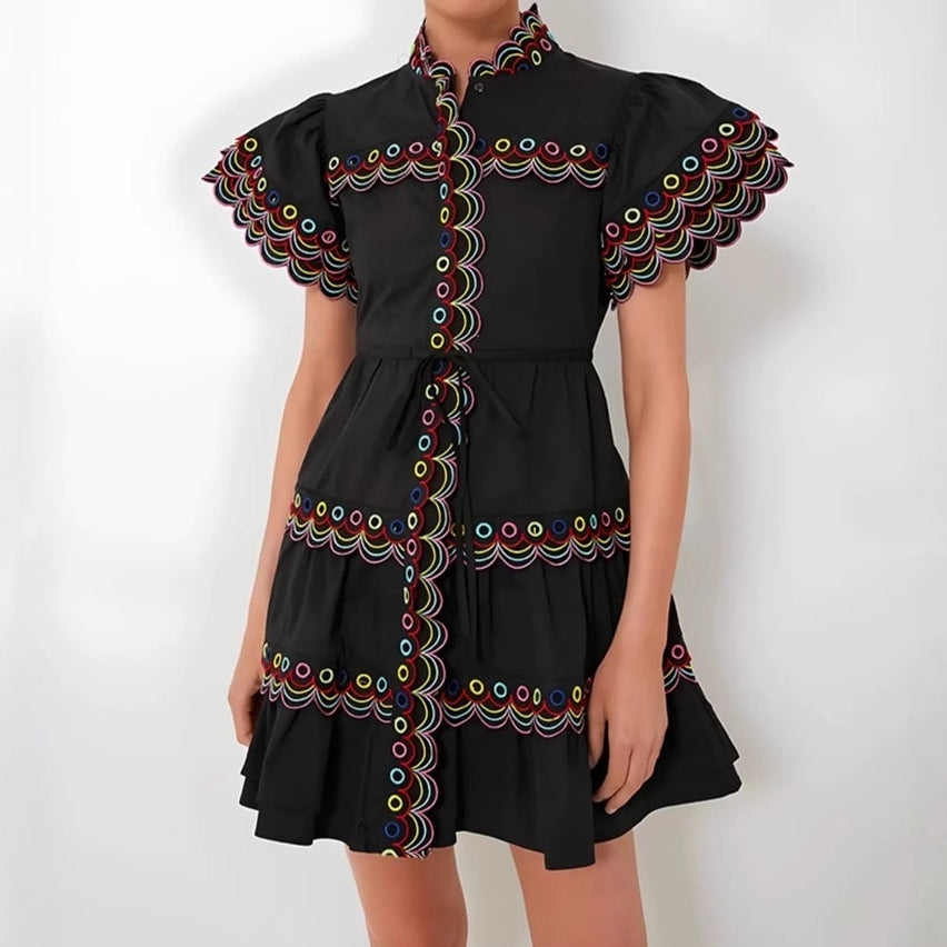 Womens Loose-Fitting Lace-Up Casual Short Dress
