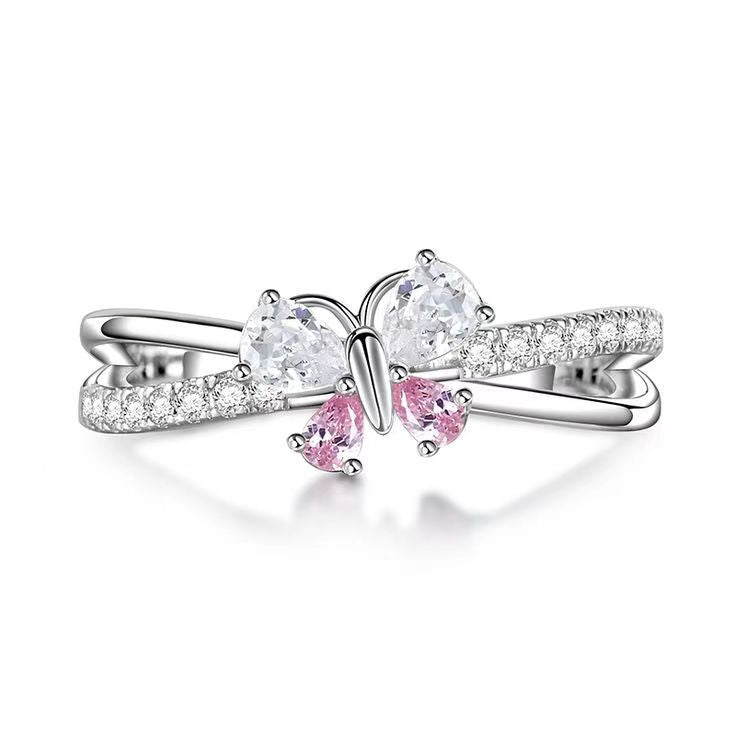 Sweet And Elegant Sky-blue Zircon Bowknot Midi Ring