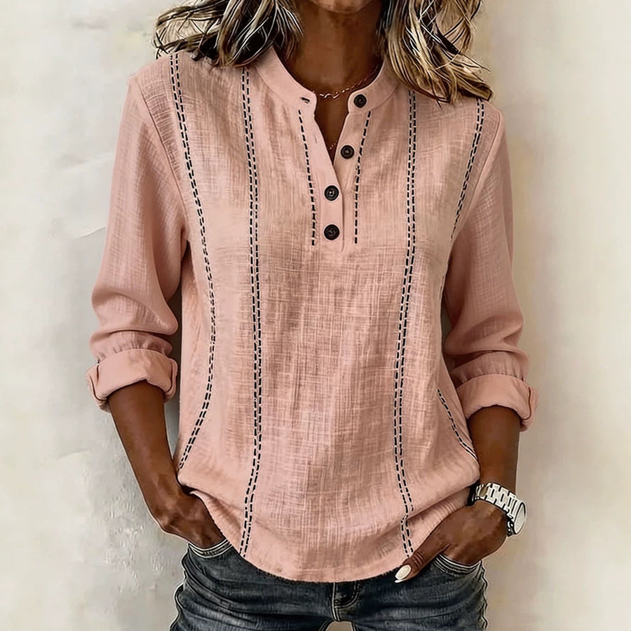 New Summer Loose Fitting Mandarin Collar Long-Sleeve Shirt