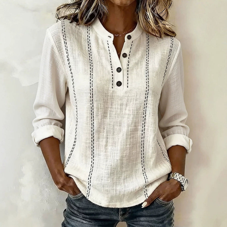 New Summer Loose Fitting Mandarin Collar Long-Sleeve Shirt