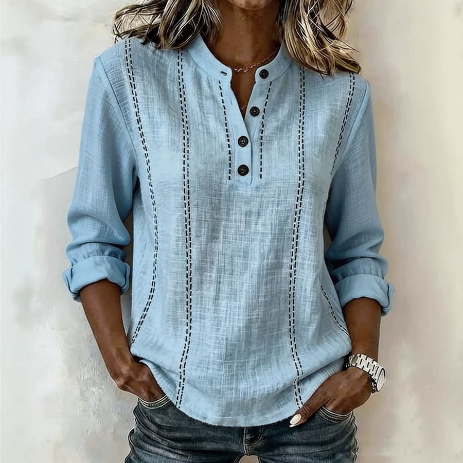 New Summer Loose Fitting Mandarin Collar Long-Sleeve Shirt
