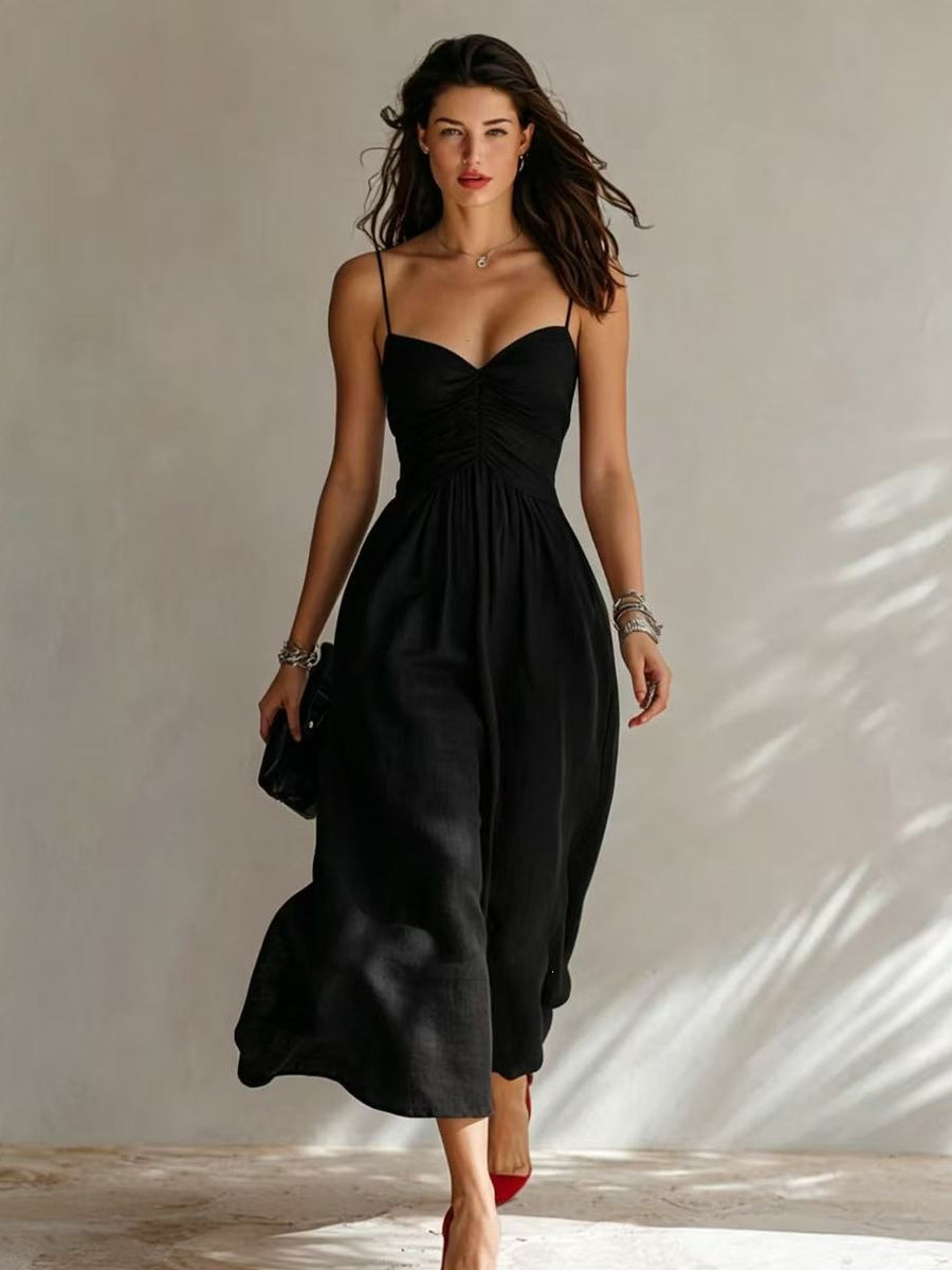 Spring Summer Pleated Strap Dress with Yoga Strap Style