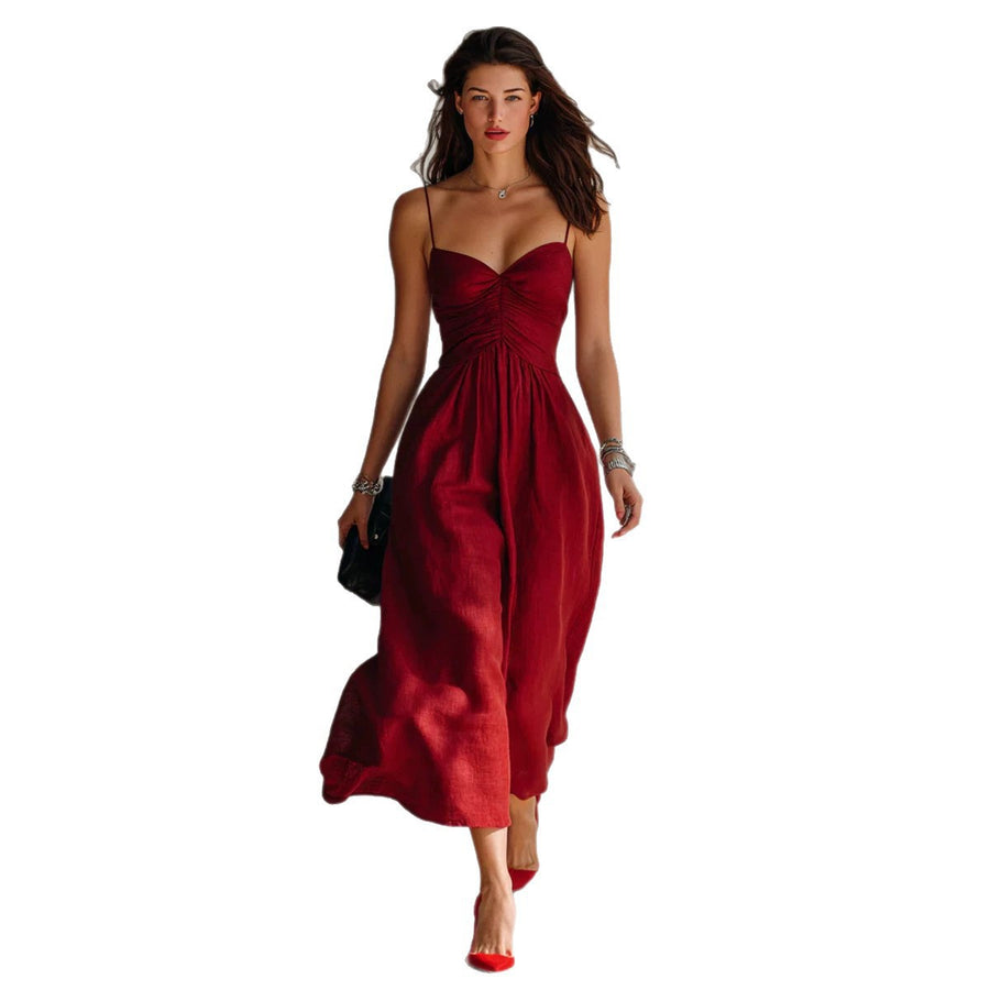 Spring Summer Pleated Strap Dress with Yoga Strap Style