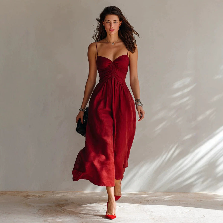Spring Summer Pleated Strap Dress with Yoga Strap Style