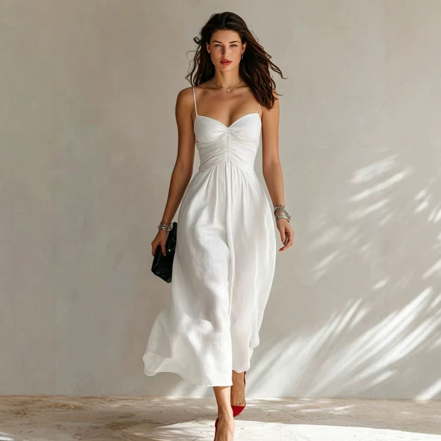 Spring Summer Pleated Strap Dress with Yoga Strap Style