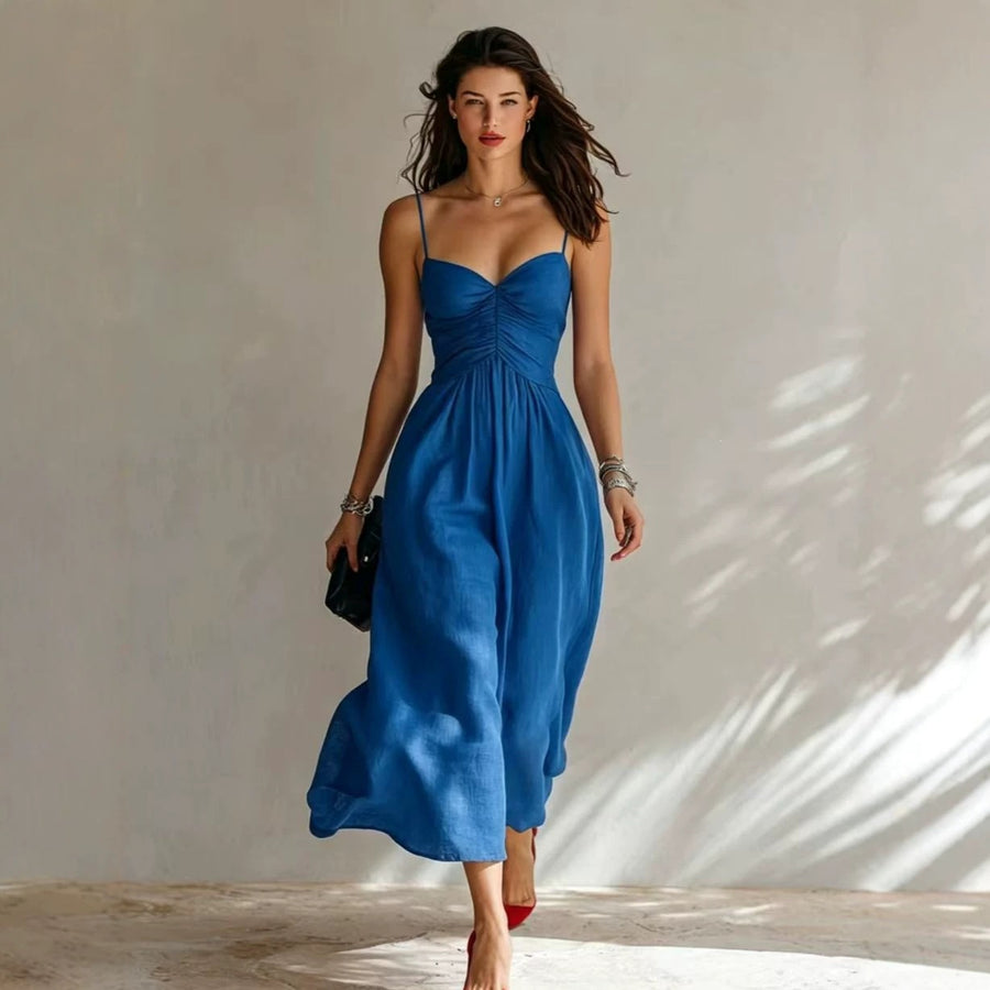 Spring Summer Pleated Strap Dress with Yoga Strap Style