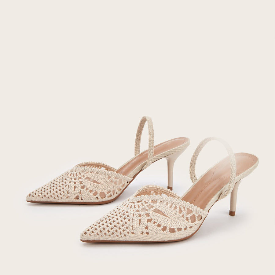 Women's French Style Knitted Cutout Slingback Heeled Sandals