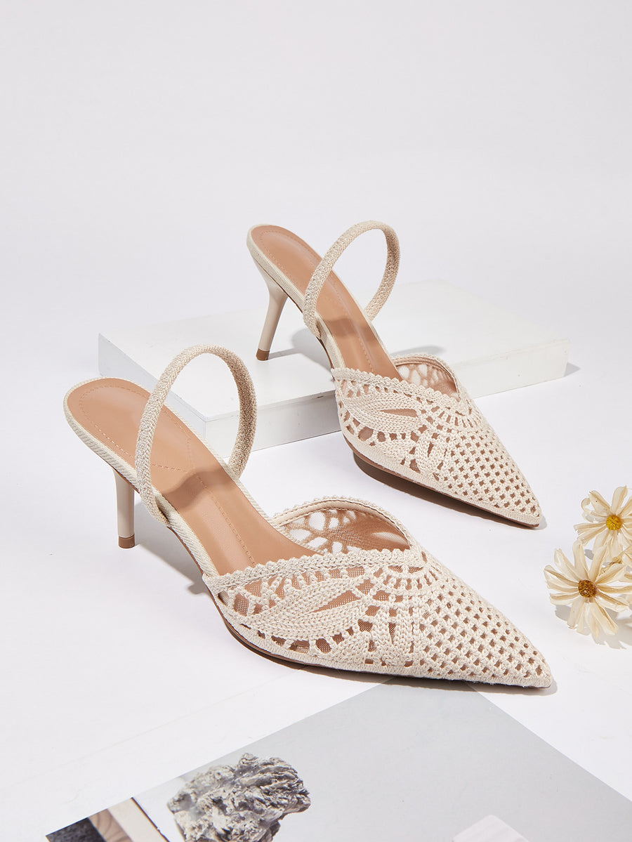 Women's French Style Knitted Cutout Slingback Heeled Sandals