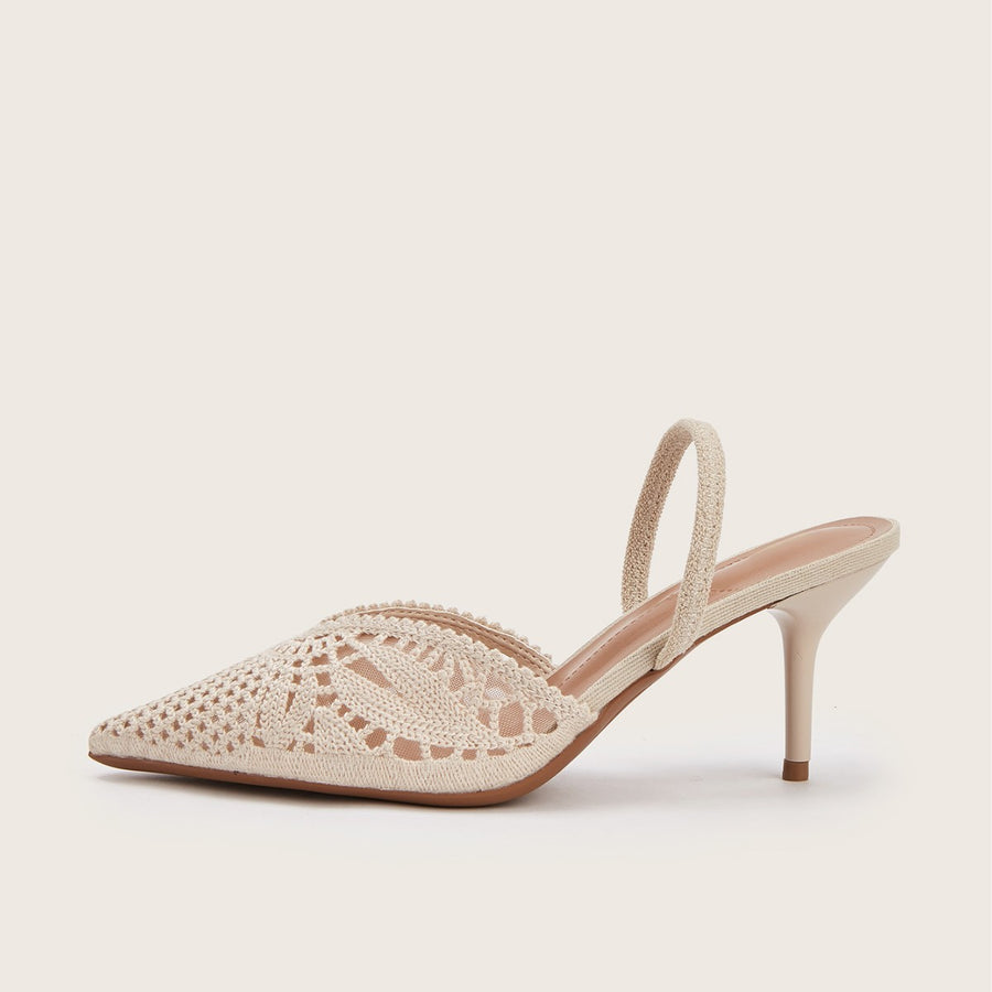 Women's French Style Knitted Cutout Slingback Heeled Sandals
