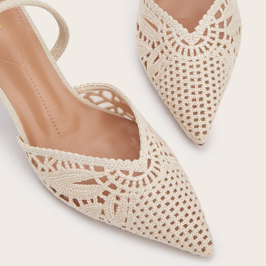 Women's French Style Knitted Cutout Slingback Heeled Sandals