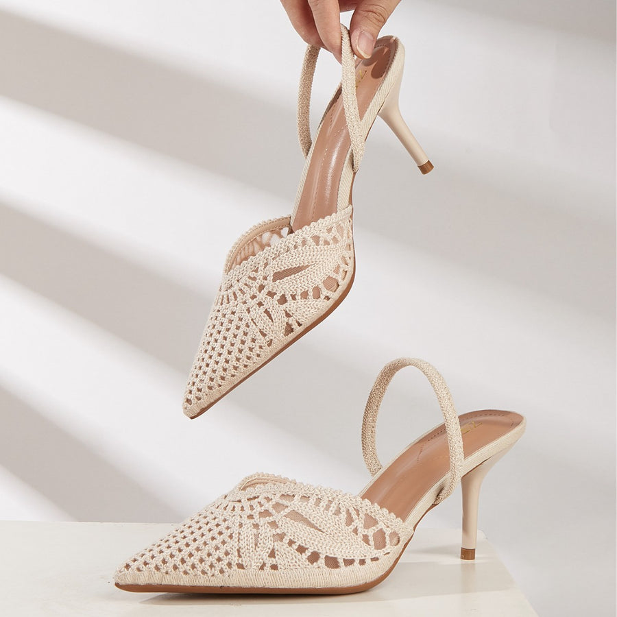 Women's French Style Knitted Cutout Slingback Heeled Sandals