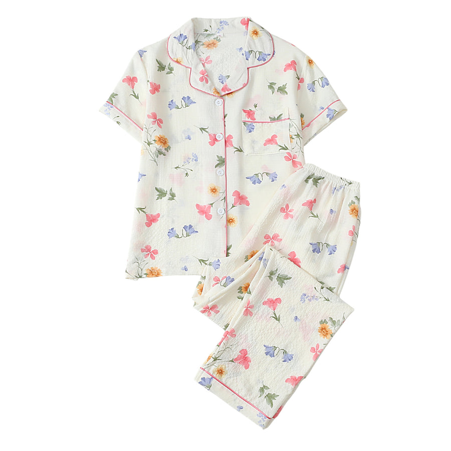 Polka-dot Floral-print Cardigan: Stylish Women's Pajama Set