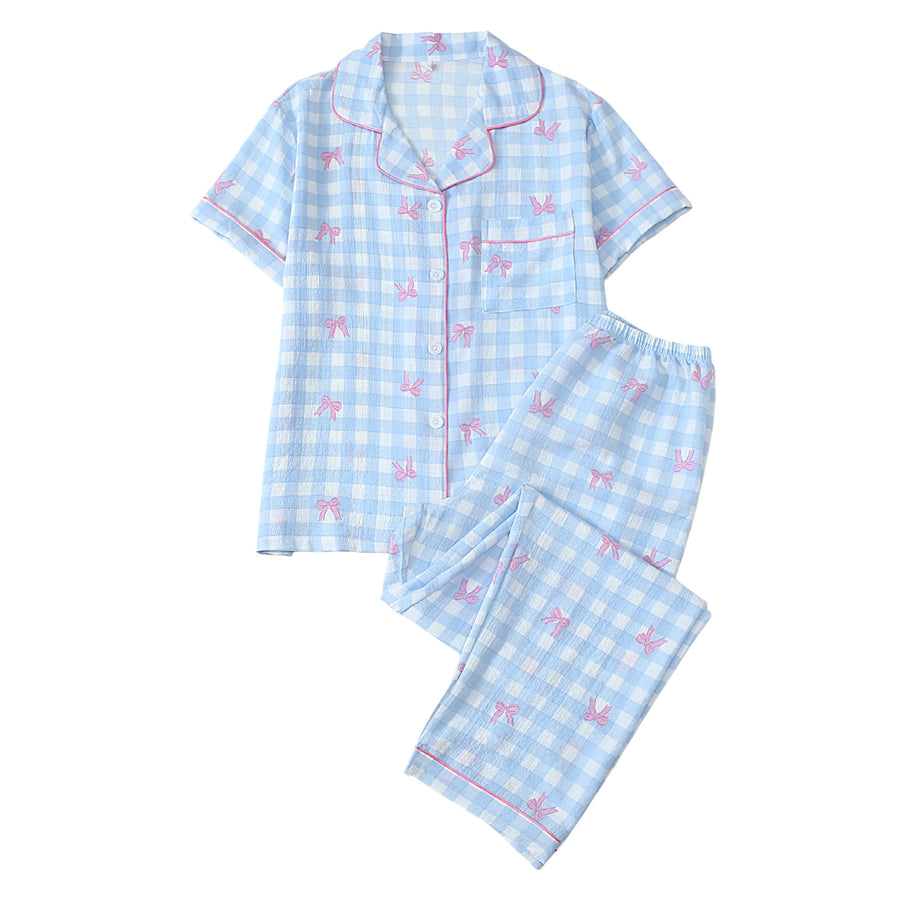 Polka-dot Floral-print Cardigan: Stylish Women's Pajama Set