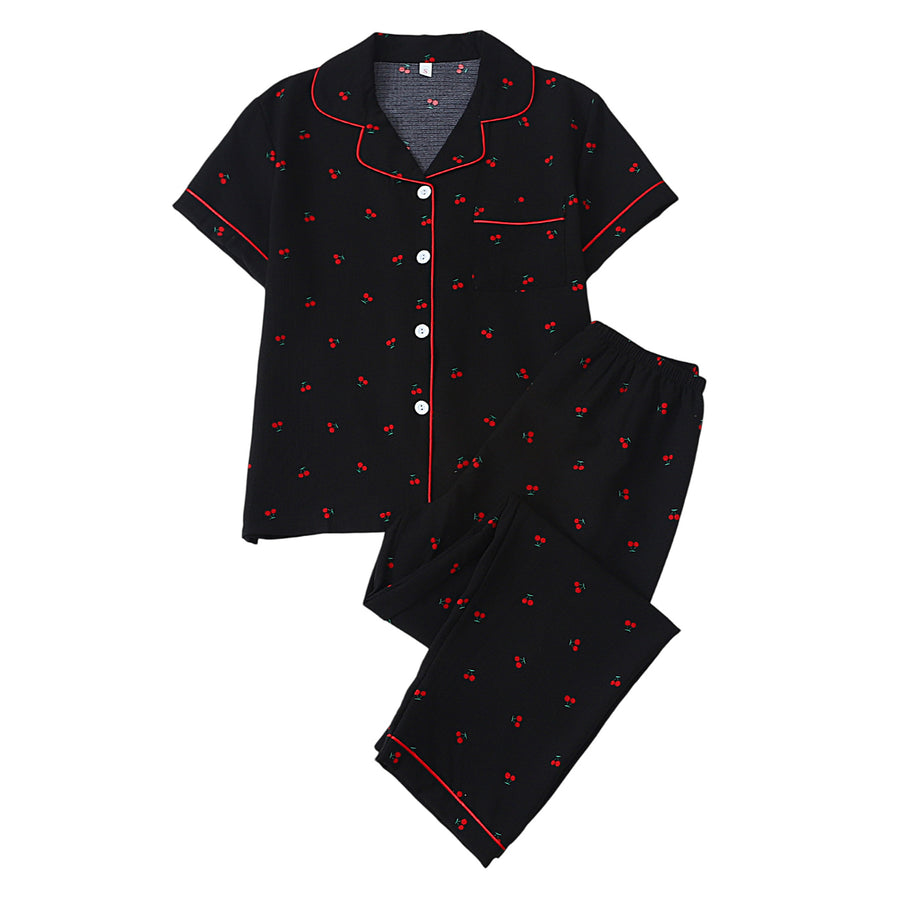 Polka-dot Floral-print Cardigan: Stylish Women's Pajama Set
