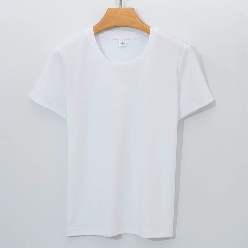Womens Solid-color Short-sleeve Crew-neck White T-shirt