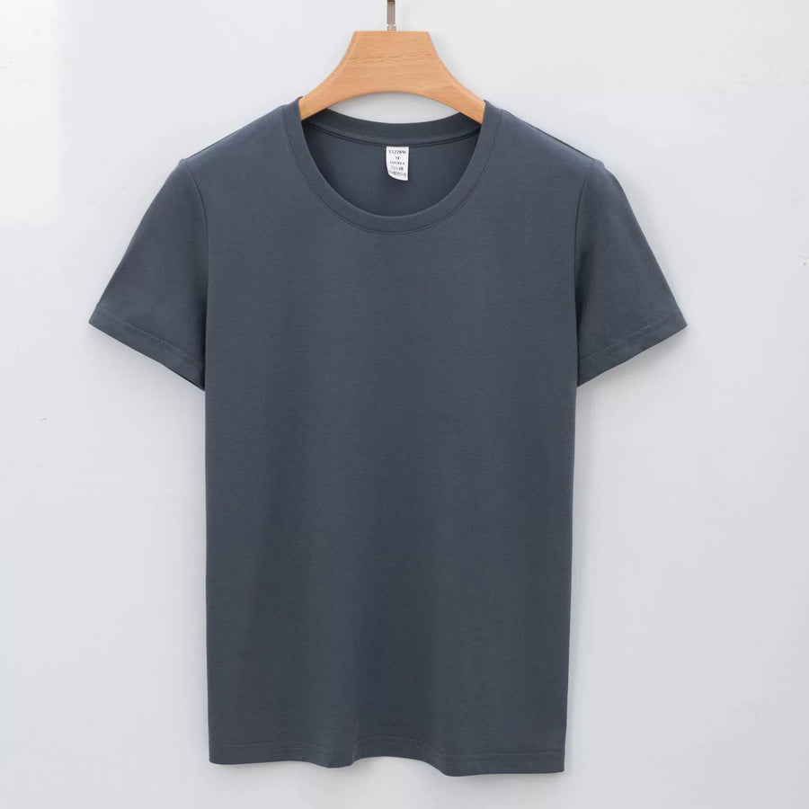 Womens Solid-color Short-sleeve Crew-neck White T-shirt