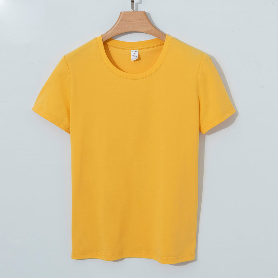 Womens Solid-color Short-sleeve Crew-neck White T-shirt