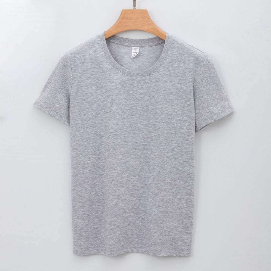 Womens Solid-color Short-sleeve Crew-neck White T-shirt