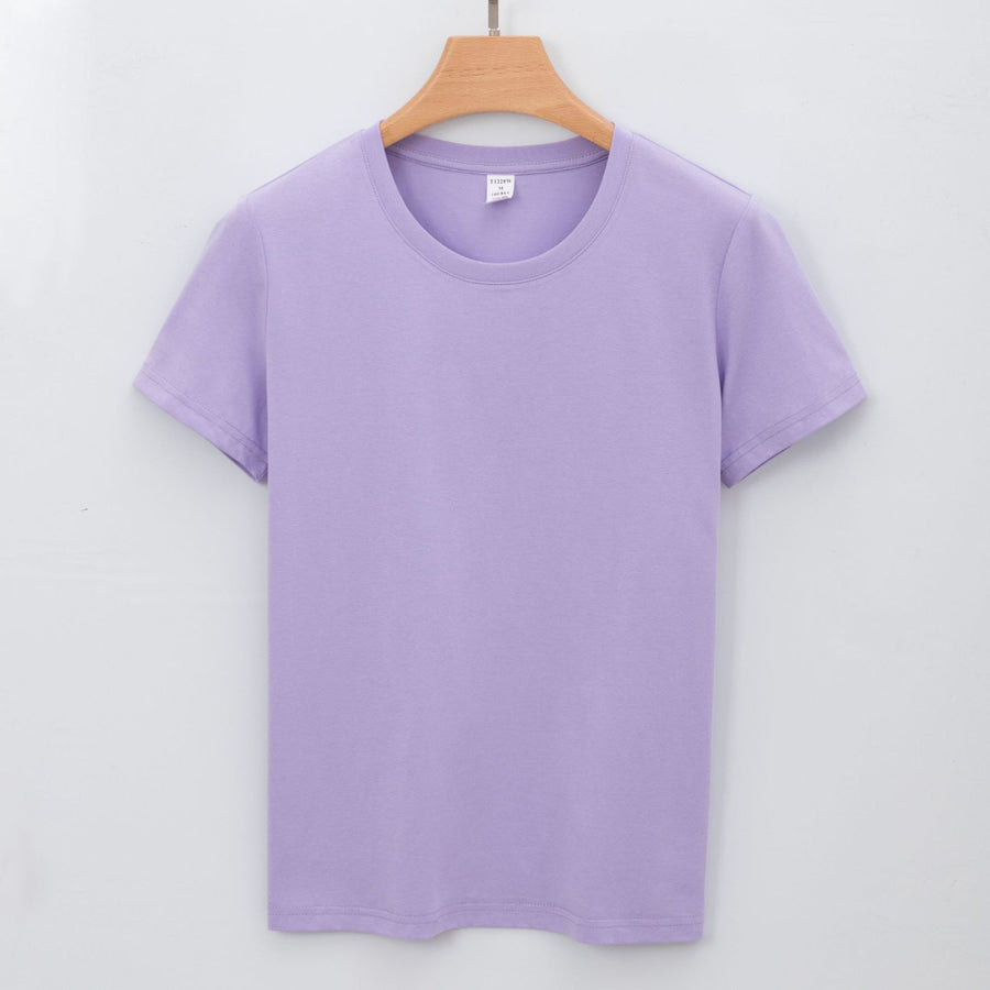 Womens Solid-color Short-sleeve Crew-neck White T-shirt