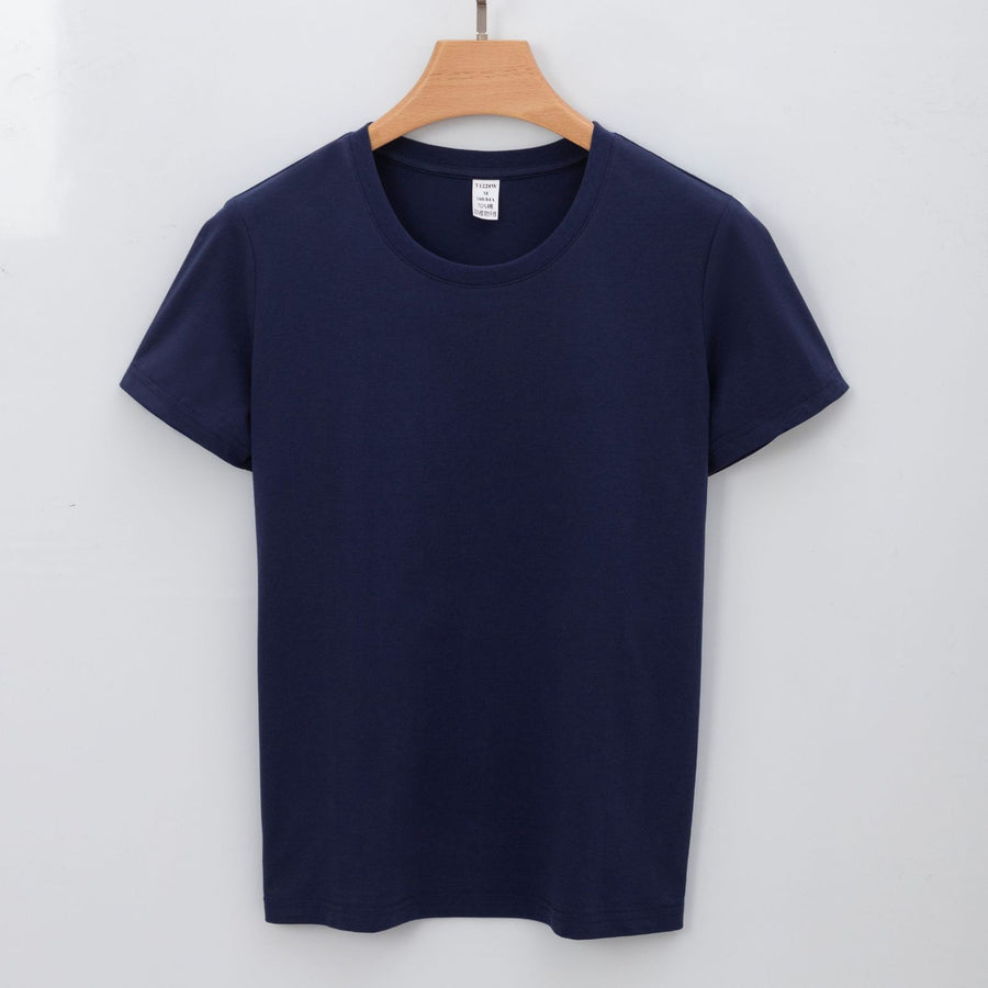Womens Solid-color Short-sleeve Crew-neck White T-shirt
