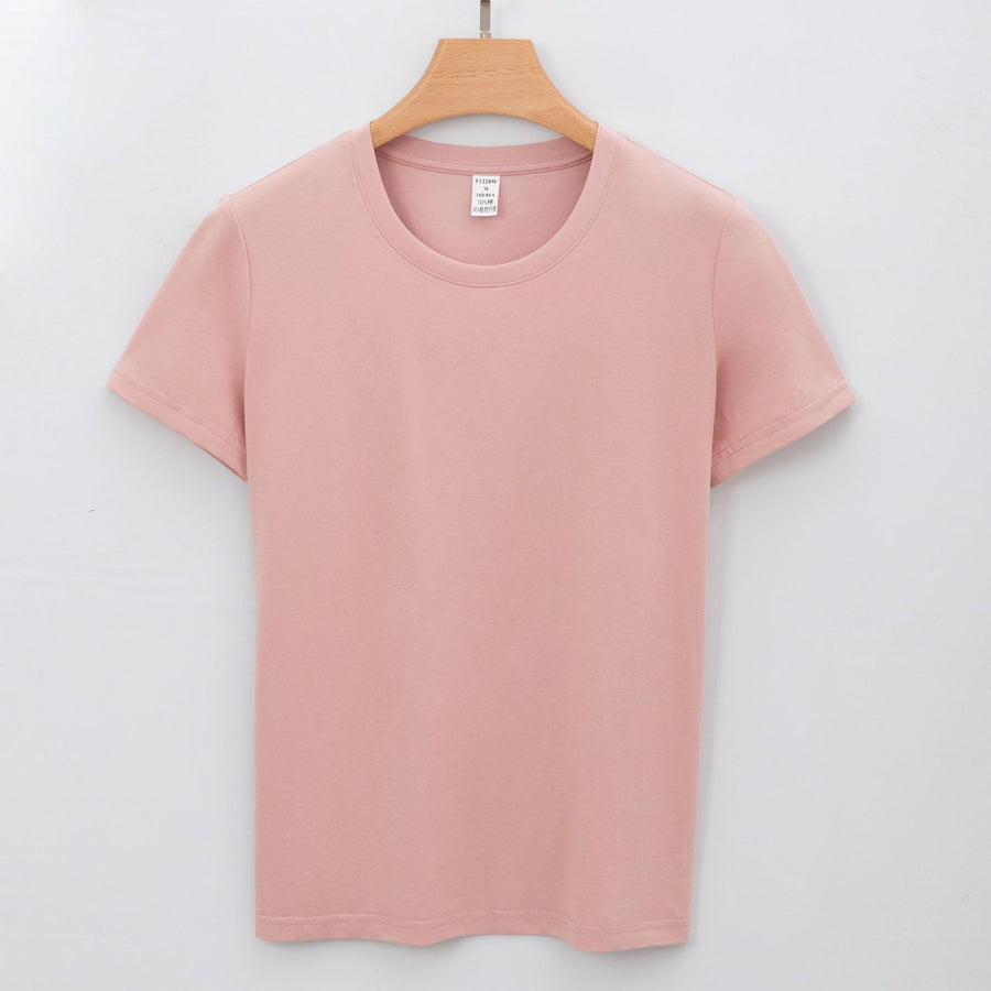 Womens Solid-color Short-sleeve Crew-neck White T-shirt