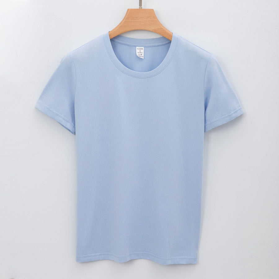 Womens Solid-color Short-sleeve Crew-neck White T-shirt