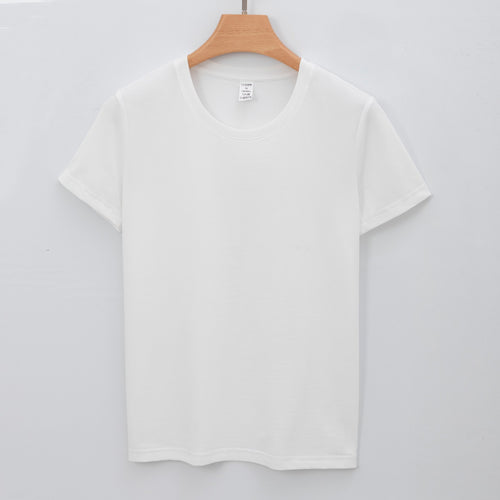 Womens Solid-color Short-sleeve Crew-neck White T-shirt