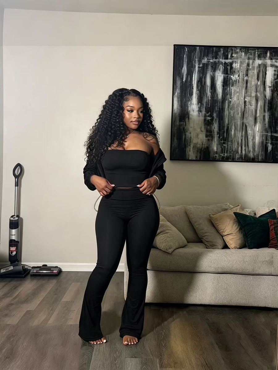Womens Tube Top and Casual High-Waisted Pants Set