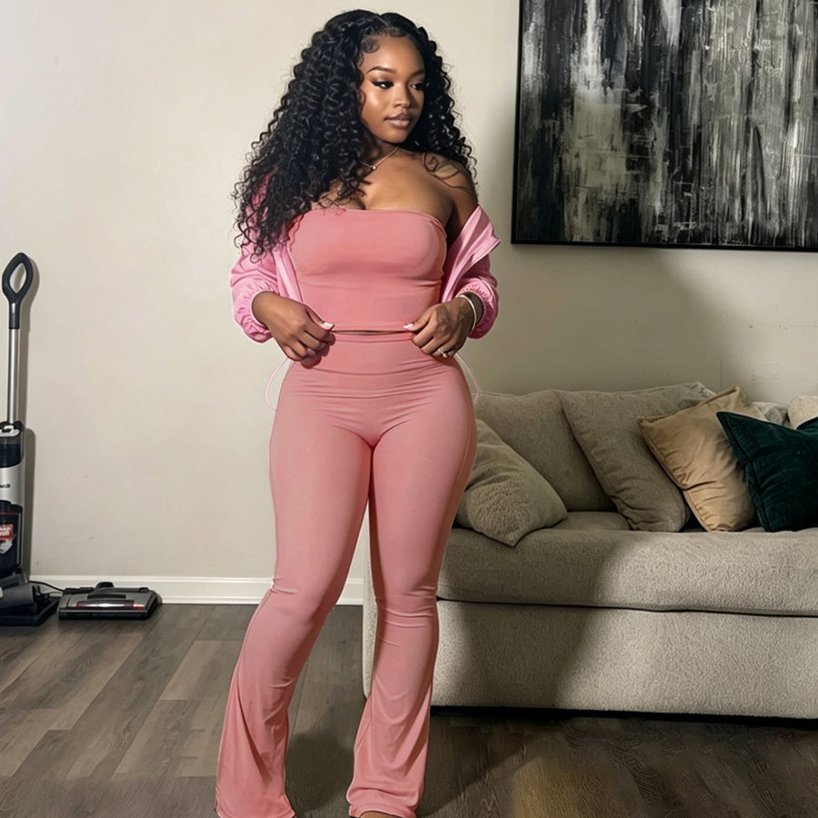 Womens Tube Top and Casual High-Waisted Pants Set