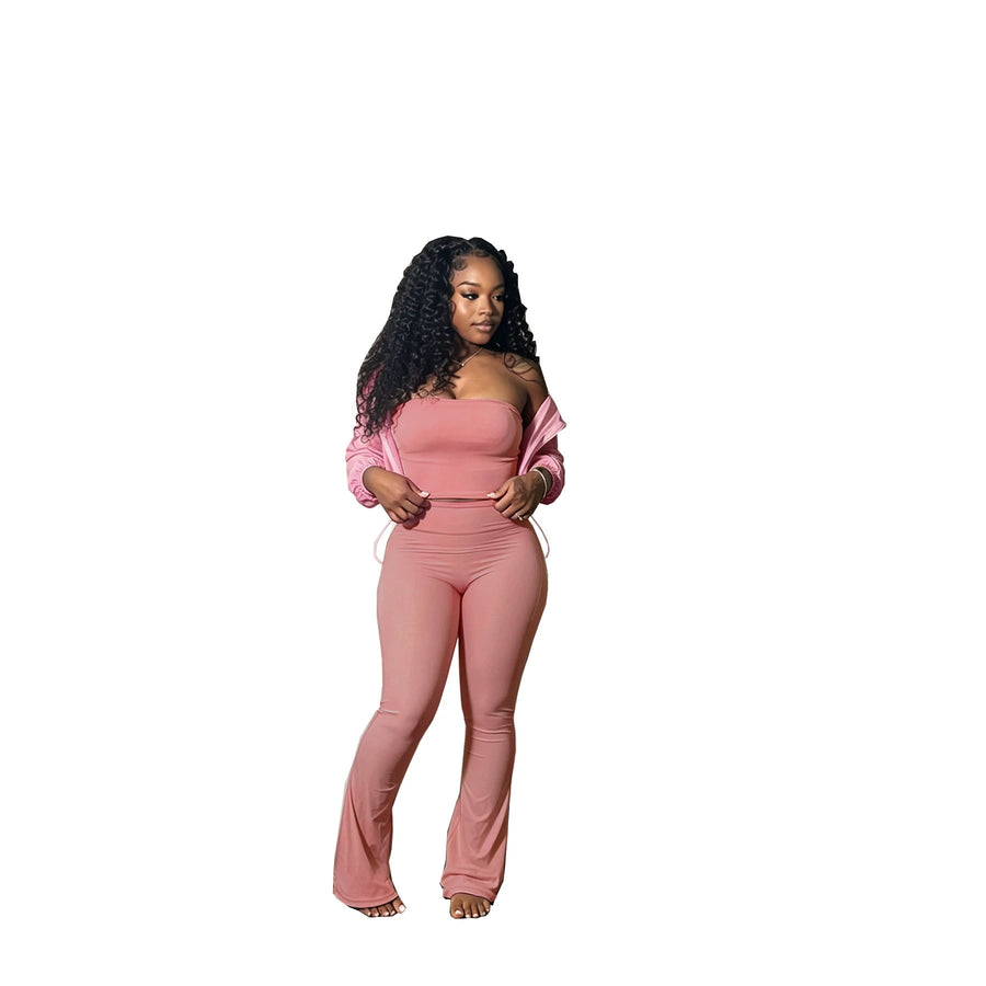 Womens Tube Top and Casual High-Waisted Pants Set