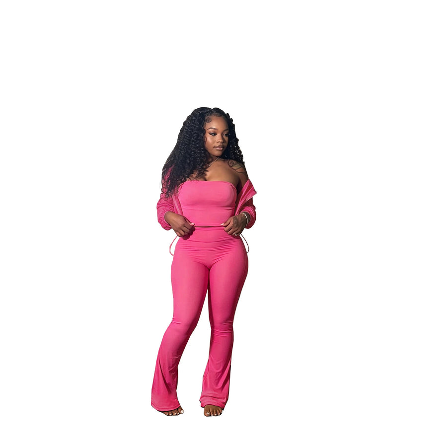 Womens Tube Top and Casual High-Waisted Pants Set